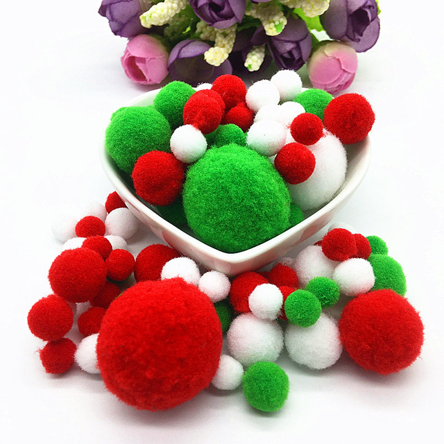 White Green Red Pompom Fur Balls DIY Soft Pom Poms Craft Pompones Christmas  Ball Ornaments Glue